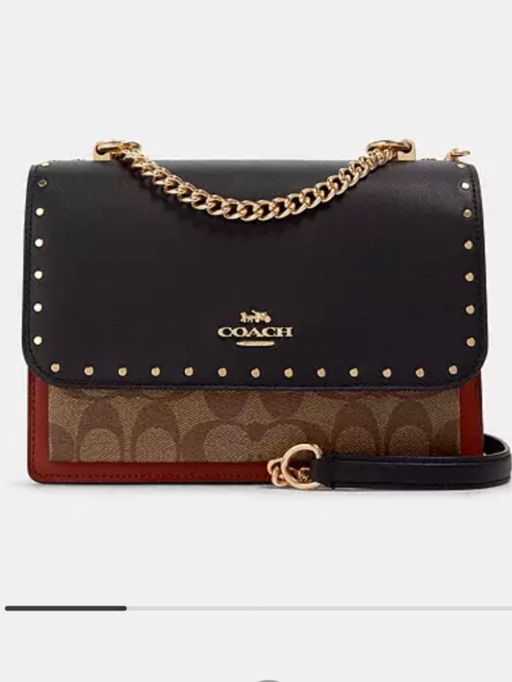 Coach Klare Mixed-Material Crossbody in Black, Brown and Red